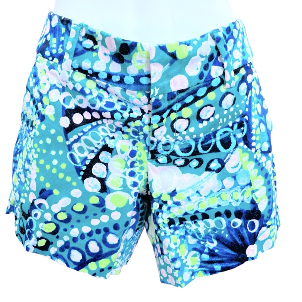 Lilly Pulitzer Callahan Shorts Size 00 Blue Green Print Stretch Resort - Picture 2 of 12